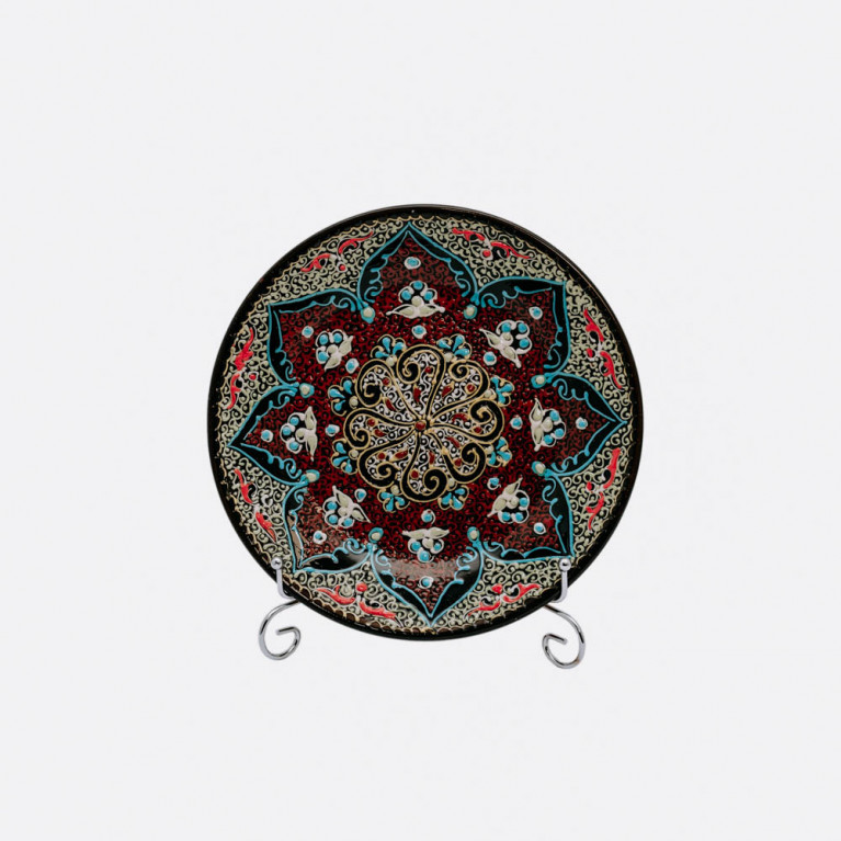 Unique handmade decorative plate from Uzbekistan, 26 cm, drip technique